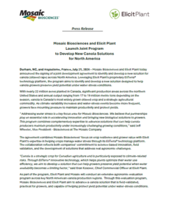 Mosaic Biosciences and Elicit Plant Launch Joint Program to Develop New Canola Solutions for North America