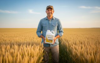 Agriculteur avec EliGrain-a dans un champ de ble