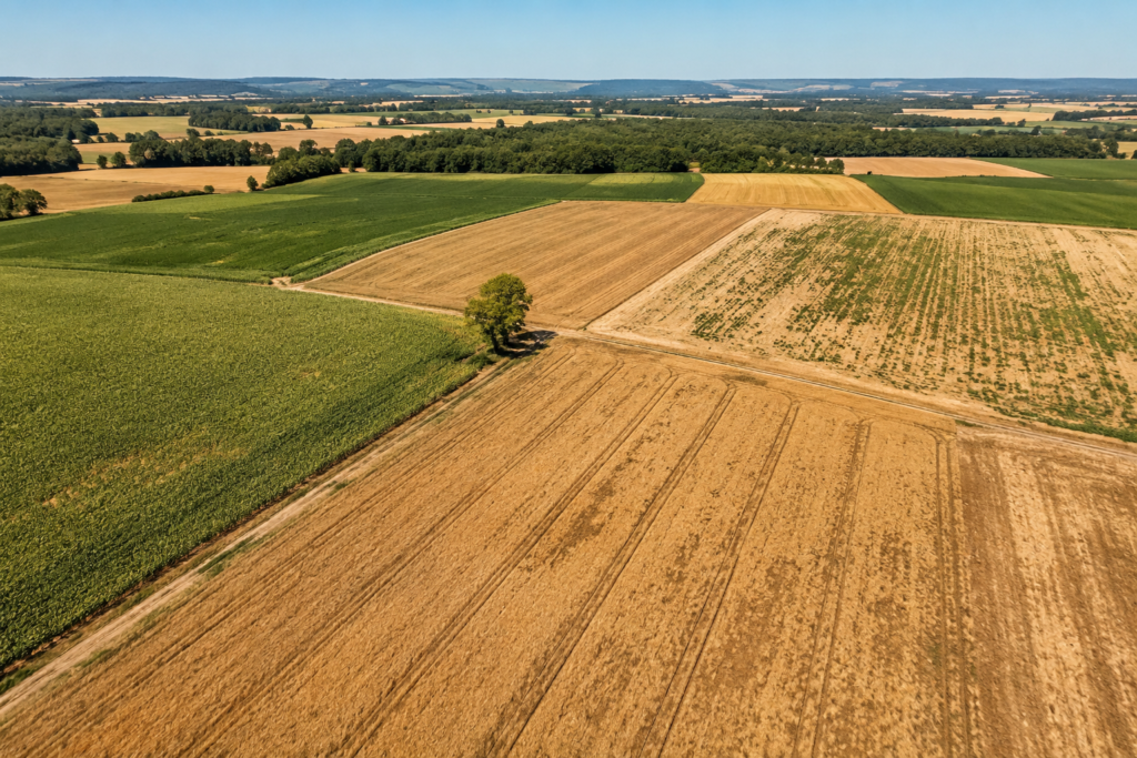 Paisaje rural con campos agr&iacute;colas