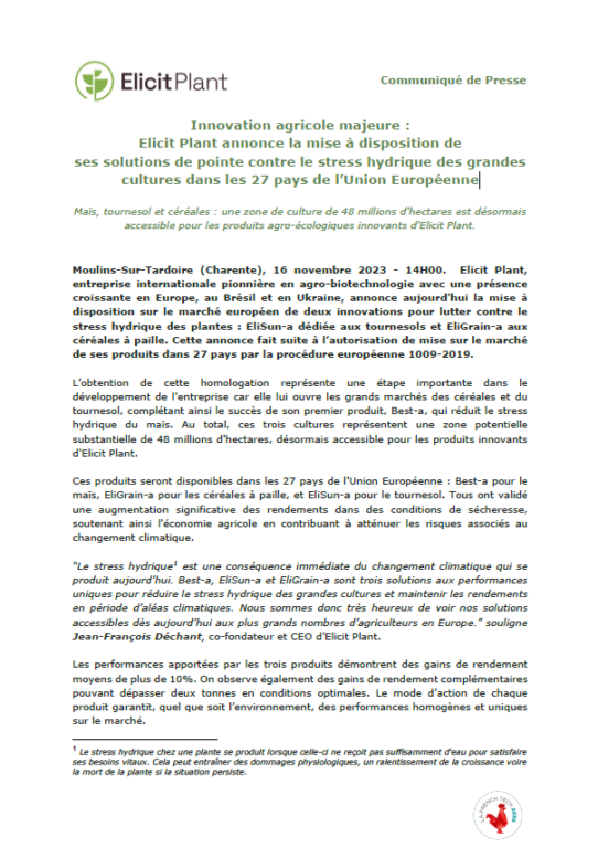 16.11.23 • CP ELICIT PLANT - Obtention AMM EP - 20231116