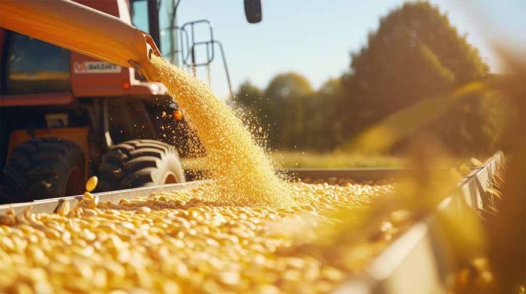 Tracteur remplissant beine avec grains de ma&iuml;s