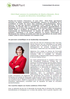 Elicit Plant annonce la nomination de Slavica Djonovic, Ph.D,