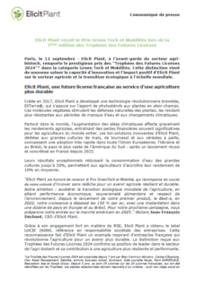 Elicit Plant reçoit le Prix Green Tech et Mobilités lors de la 7ème édition des Trophées des Futures Licornes