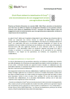 Elicit Plant obtient la labellisation B Corp