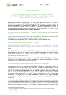 Elicit Plant établit un nouveau standard mondial : 1 million de litres de biosolutions naturelles produites et distribuées sur trois continents