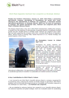 Elicit Plant Appoints Hartmut Van Lengerich as Strategic Advisor