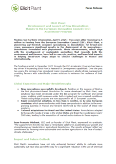 Elicit Plant: Development and Launch of New Biosolutions thanks to the European Innovation Council (EIC) Accelerator Program